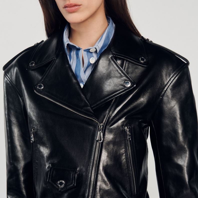 jp Sandro Paris 女性 レザージャケット 黒 20D4B452 衣服