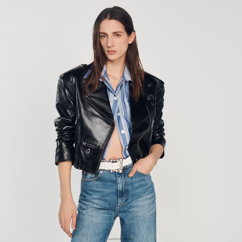 jp Sandro Paris 女性 レザージャケット 黒 20D4B452 衣服