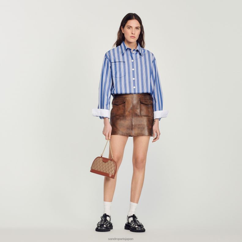 jp Sandro Paris 女性 ダメージレザーショートスカート 黒褐色 20D4B453 衣服