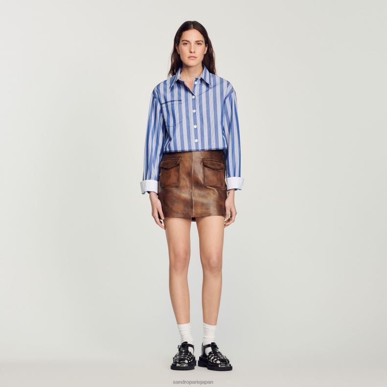 jp Sandro Paris 女性 ダメージレザーショートスカート 黒褐色 20D4B453 衣服