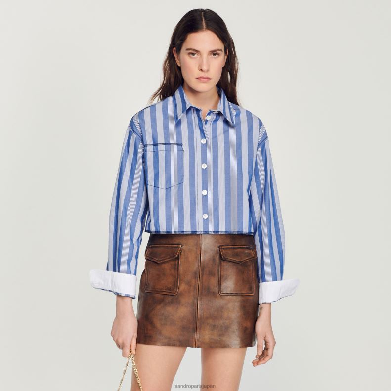 jp Sandro Paris 女性 ダメージレザーショートスカート 黒褐色 20D4B453 衣服