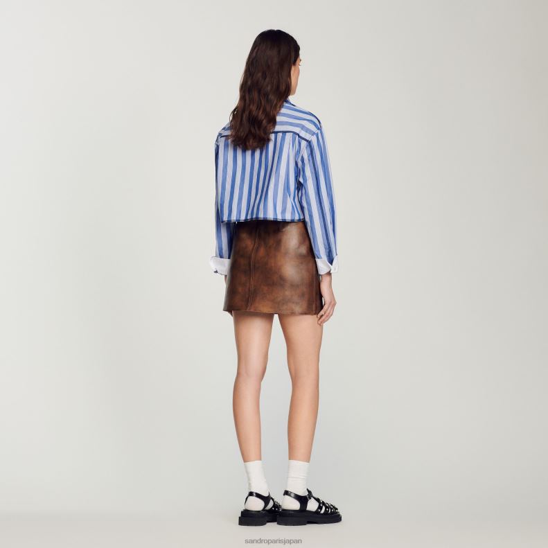 jp Sandro Paris 女性 ダメージレザーショートスカート 黒褐色 20D4B453 衣服