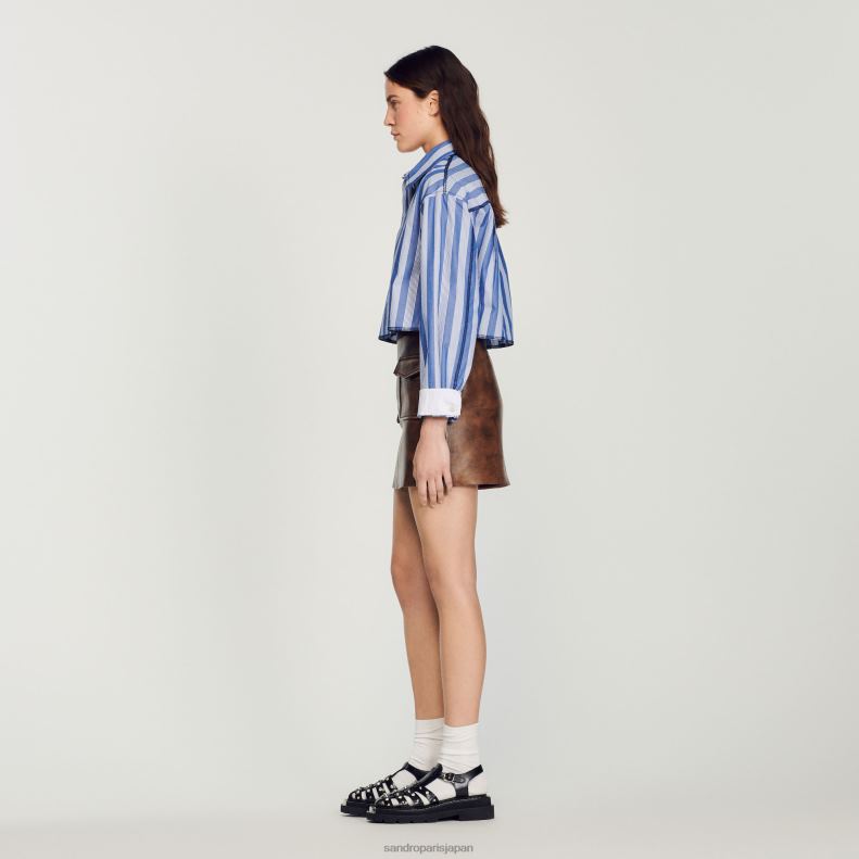 jp Sandro Paris 女性 ダメージレザーショートスカート 黒褐色 20D4B453 衣服