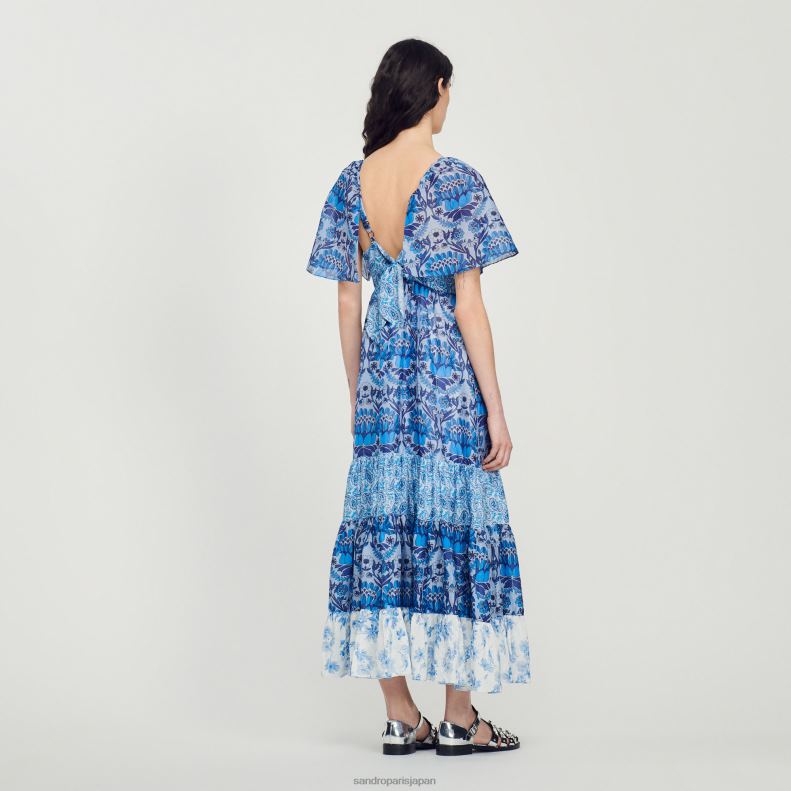 jp Sandro Paris 女性 スカーフプリントロングドレス 青 20D4B454 衣服