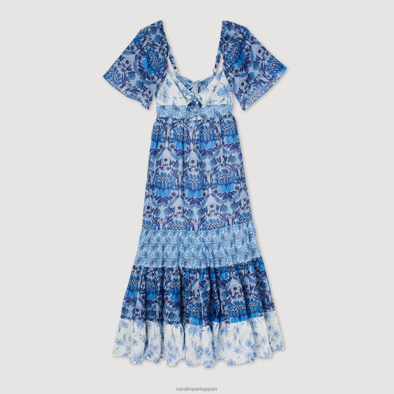 jp Sandro Paris 女性 スカーフプリントロングドレス 青 20D4B454 衣服