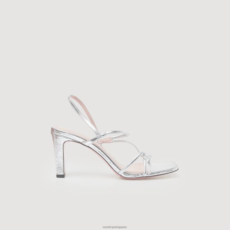 jp Sandro Paris 女性 メタリックレザーサンダル 銀 20D4B476 履物