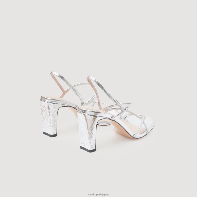 jp Sandro Paris 女性 メタリックレザーサンダル 銀 20D4B476 履物