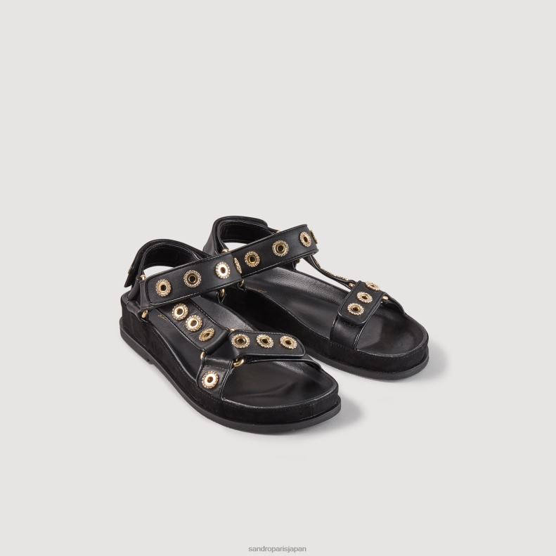 jp Sandro Paris 女性 ラインストーン フックアンドループ サンダル 黒 20D4B482 履物