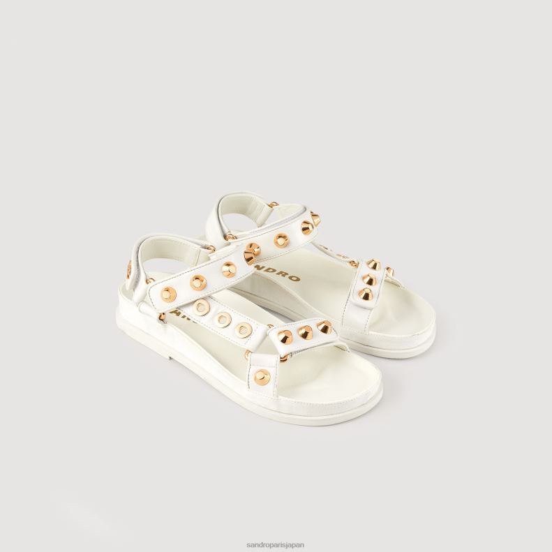 jp Sandro Paris 女性 スタッズ付きレザーサンダル 生成り 20D4B489 履物