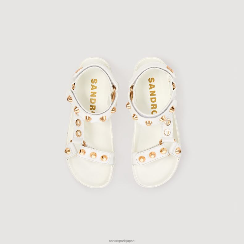 jp Sandro Paris 女性 スタッズ付きレザーサンダル 生成り 20D4B489 履物