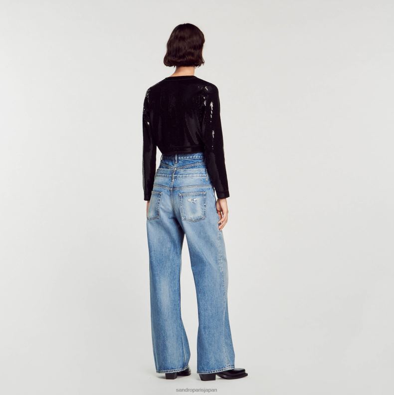 jp Sandro Paris 女性 クロップドスパンコールカーディガン 黒 20D4B48 衣服