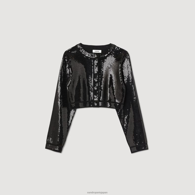 jp Sandro Paris 女性 クロップドスパンコールカーディガン 黒 20D4B48 衣服