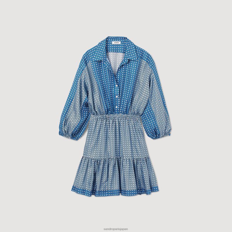 jp Sandro Paris 女性 タイプリント ショートドレス 青 20D4B49 衣服