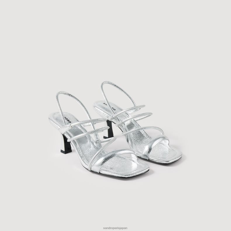jp Sandro Paris 女性 メタリックレザーサンダル 銀 20D4B494 履物
