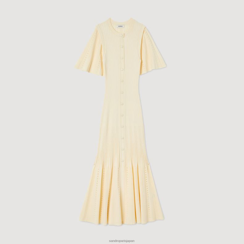 jp Sandro Paris 女性 ツートーン ミディニットドレス 生成り 20D4B5 衣服