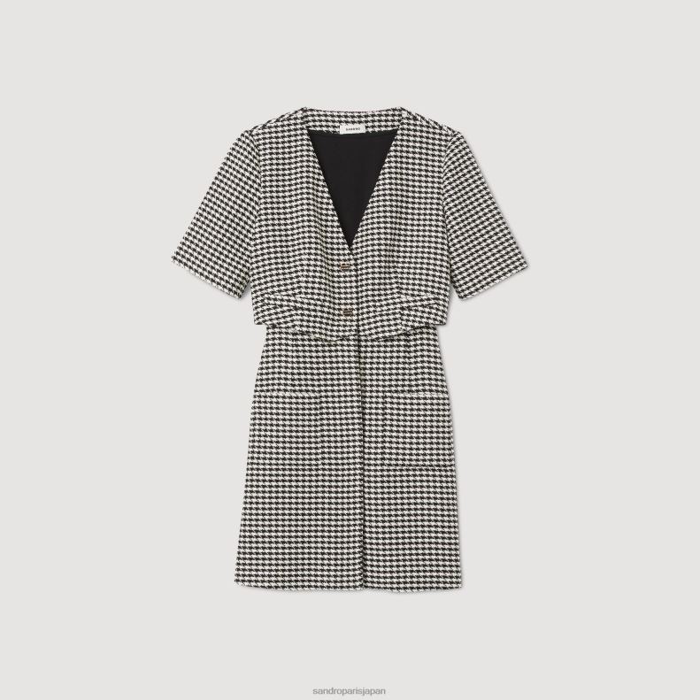 jp Sandro Paris 女性 千鳥格子ツイードショートドレス 黒、白 20D4B52 衣服
