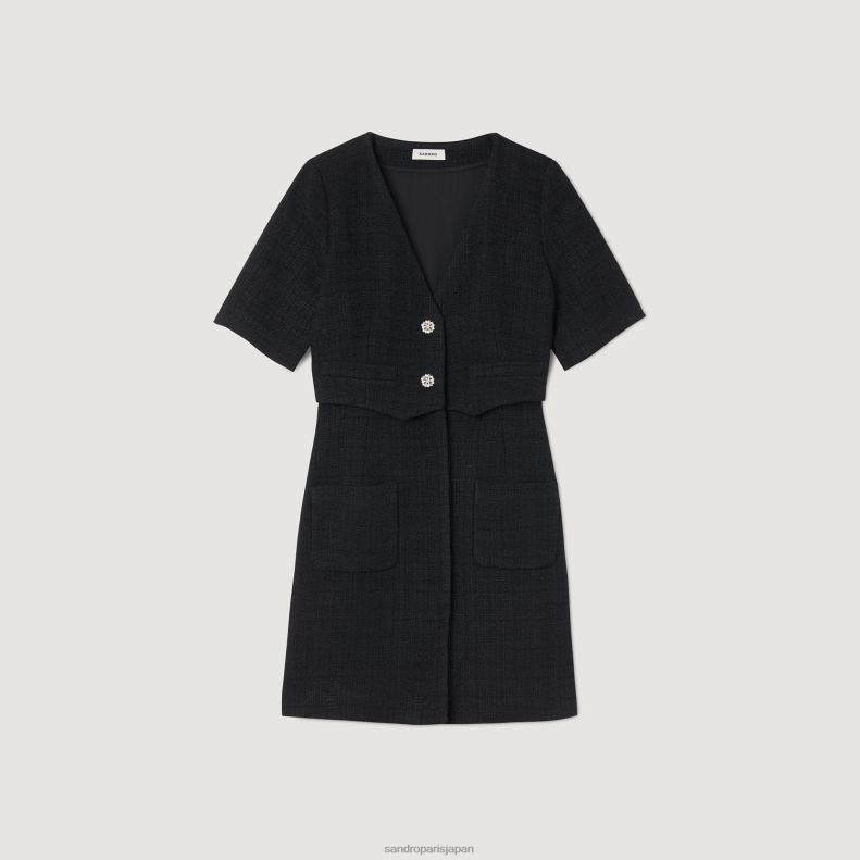 jp Sandro Paris 女性 ショートツイードドレス 黒 20D4B53 衣服