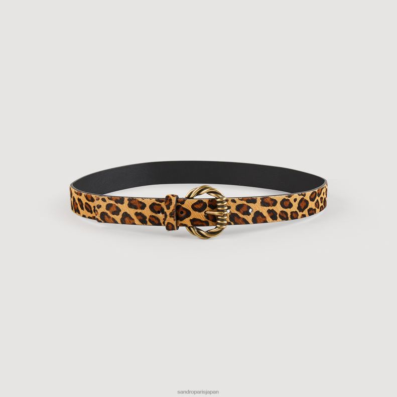 jp Sandro Paris 女性 幅広のレザー製ヒョウ柄ベルト 茶色 20D4B534 アクセサリー