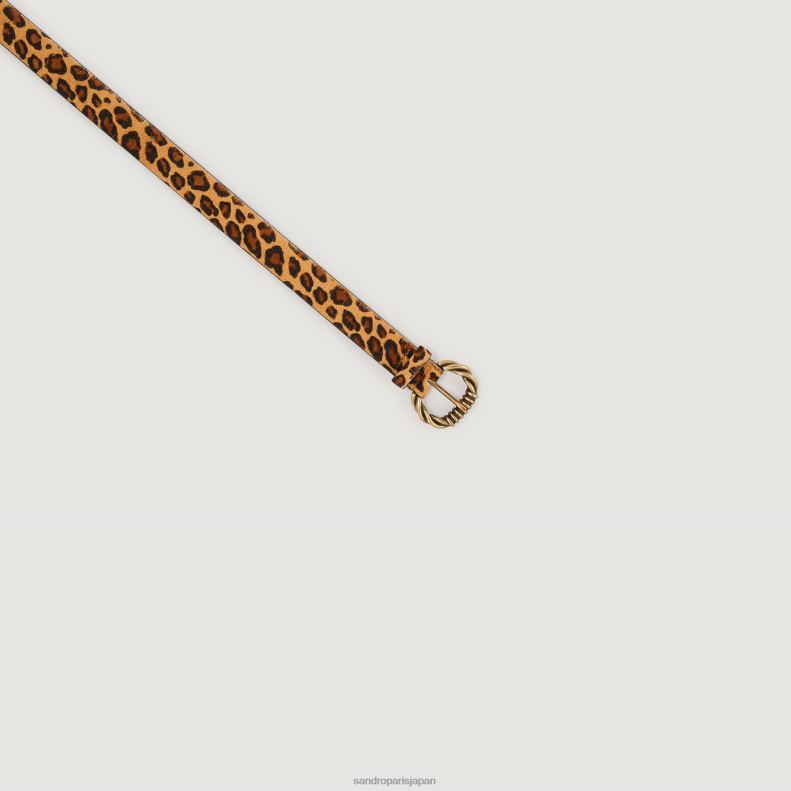 jp Sandro Paris 女性 幅広のレザー製ヒョウ柄ベルト 茶色 20D4B534 アクセサリー