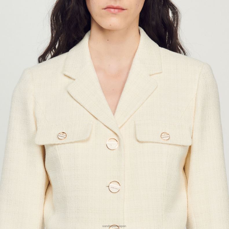 jp Sandro Paris 女性 クロップドツイード ボタンアップジャケット 生成り 20D4B55 衣服