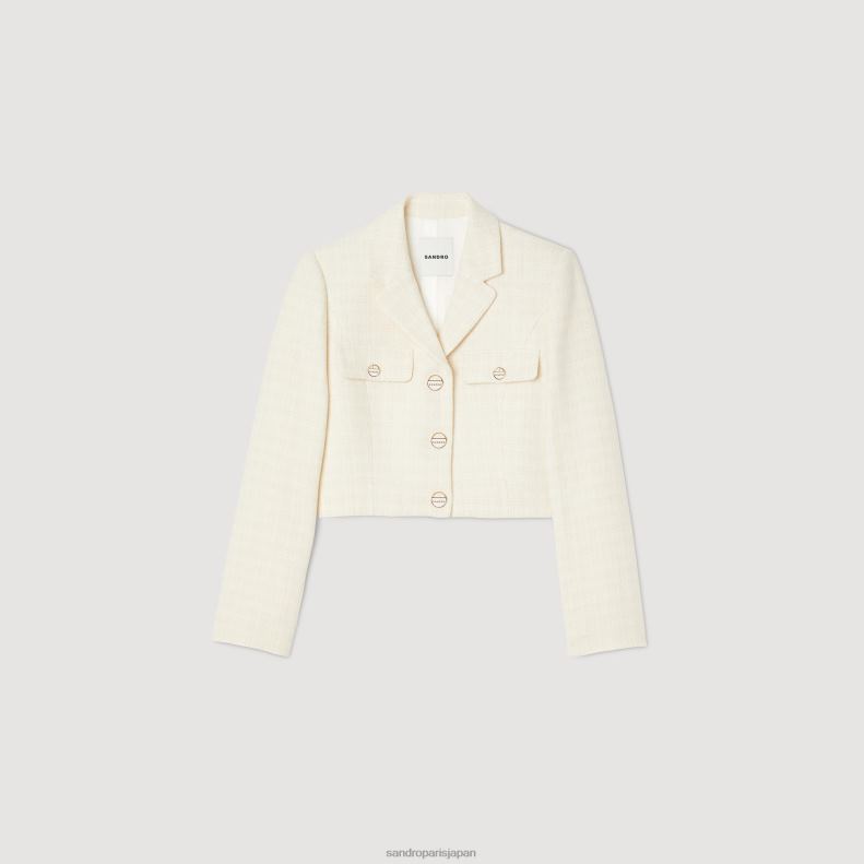 jp Sandro Paris 女性 クロップドツイード ボタンアップジャケット 生成り 20D4B55 衣服