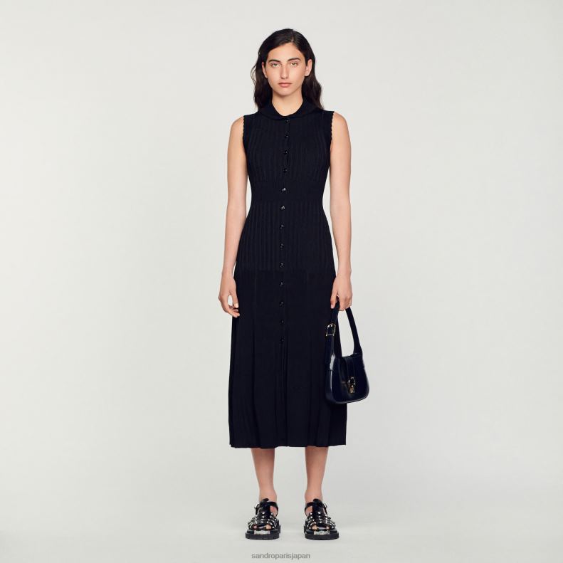 jp Sandro Paris 女性 リブマキシドレス 黒 20D4B58 衣服