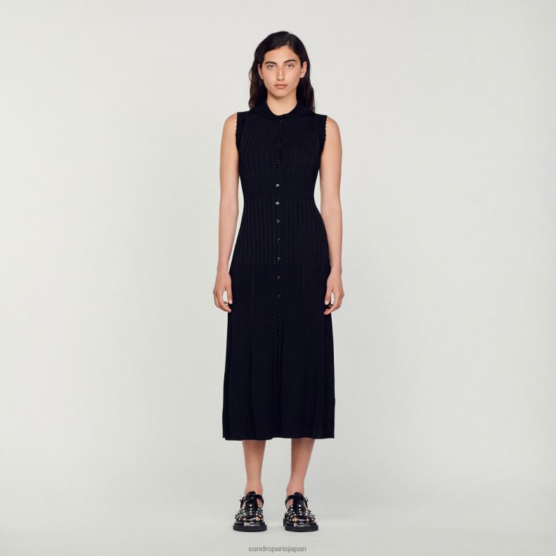 jp Sandro Paris 女性 リブマキシドレス 黒 20D4B58 衣服