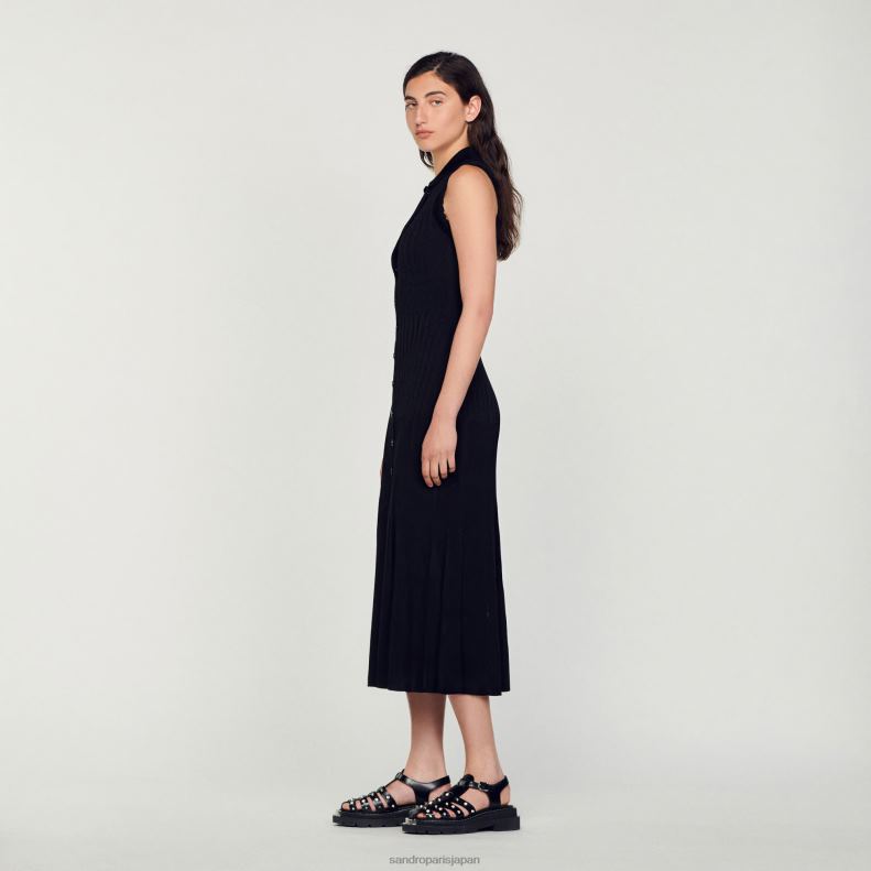 jp Sandro Paris 女性 リブマキシドレス 黒 20D4B58 衣服