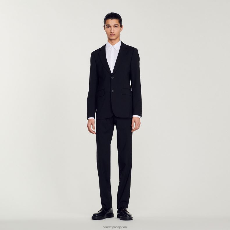 jp Sandro Paris 男性 バージンウールのスーツジャケット 黒 20D4B596 衣服