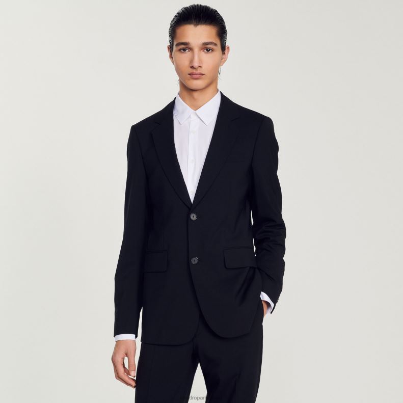 jp Sandro Paris 男性 バージンウールのスーツジャケット 黒 20D4B596 衣服