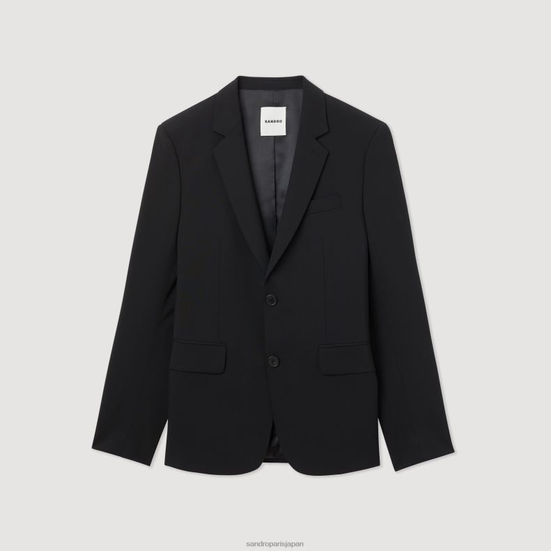 jp Sandro Paris 男性 バージンウールのスーツジャケット 黒 20D4B596 衣服
