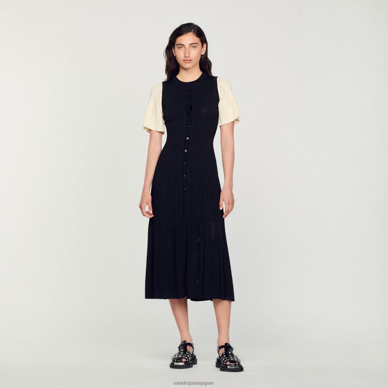 jp Sandro Paris 女性 ツートーン ミディニットドレス 黒 20D4B6 衣服