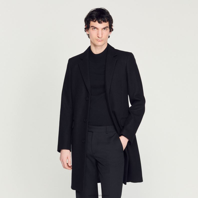 jp Sandro Paris 男性 羊毛のコート 黒 20D4B605 衣服