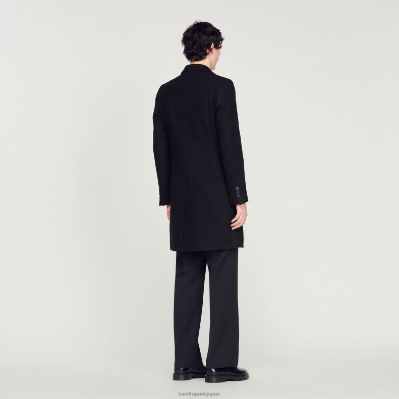 jp Sandro Paris 男性 羊毛のコート 黒 20D4B605 衣服