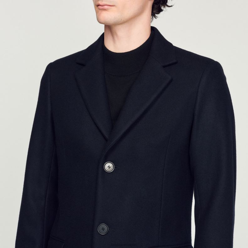jp Sandro Paris 男性 羊毛のコート ネイビーブルー 20D4B606 衣服