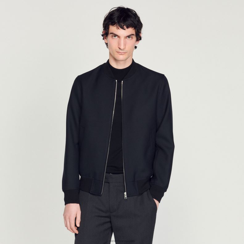 jp Sandro Paris 男性 ウールスタジャン ネイビーブルー 20D4B608 衣服