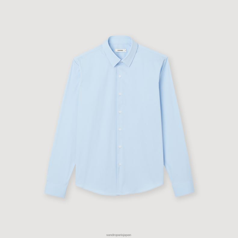 jp Sandro Paris 男性 フィットしたストレッチコットンシャツ 空色 20D4B613 衣服