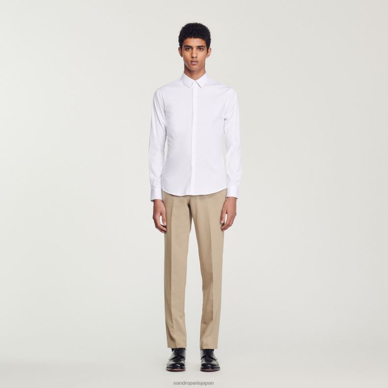 jp Sandro Paris 男性 フィットしたストレッチコットンシャツ 白 20D4B615 衣服