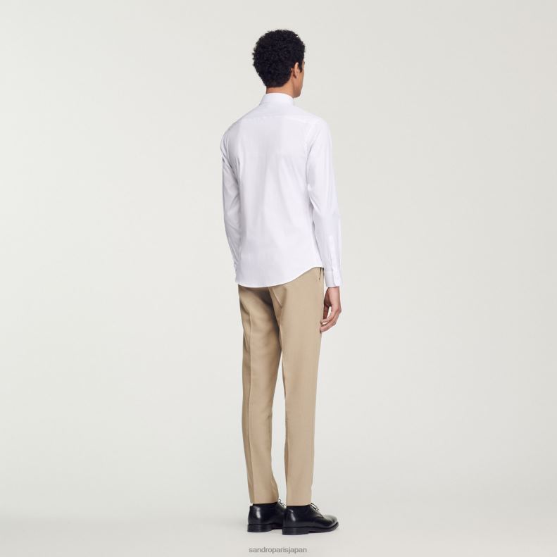 jp Sandro Paris 男性 フィットしたストレッチコットンシャツ 白 20D4B615 衣服