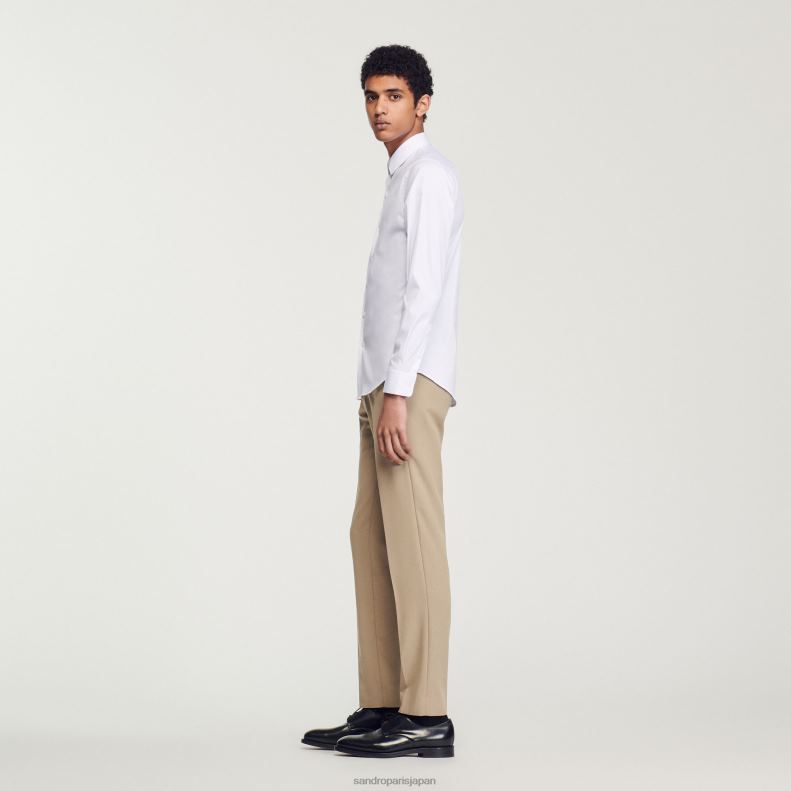 jp Sandro Paris 男性 フィットしたストレッチコットンシャツ 白 20D4B615 衣服