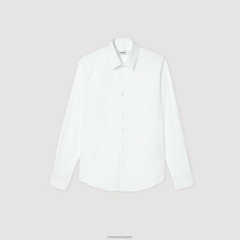 jp Sandro Paris 男性 フィットしたストレッチコットンシャツ 白 20D4B615 衣服