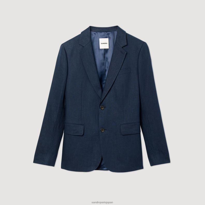 jp Sandro Paris 男性 リネンスーツジャケット ネイビーブルー 20D4B616 衣服