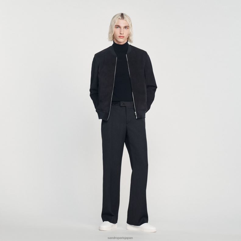 jp Sandro Paris 男性 スエードレザージャケット ネイビーブルー 20D4B622 衣服