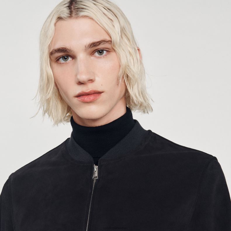 jp Sandro Paris 男性 スエードレザージャケット ネイビーブルー 20D4B622 衣服