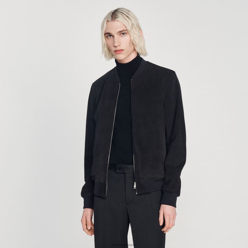 jp Sandro Paris 男性 スエードレザージャケット ネイビーブルー 20D4B622 衣服