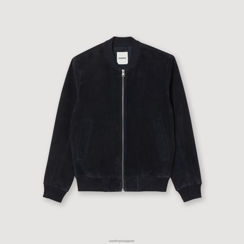 jp Sandro Paris 男性 スエードレザージャケット ネイビーブルー 20D4B622 衣服
