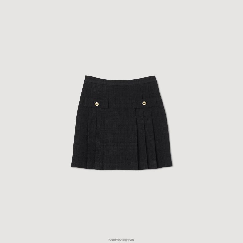 jp Sandro Paris 女性 プリーツツイードスカート 黒 20D4B63 衣服