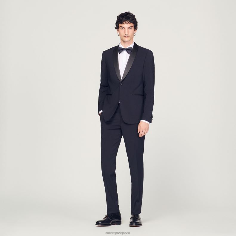 jp Sandro Paris 男性 サテンのタキシードジャケット ネイビーブルー 20D4B638 衣服
