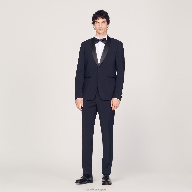 jp Sandro Paris 男性 サテンのタキシードジャケット ネイビーブルー 20D4B638 衣服