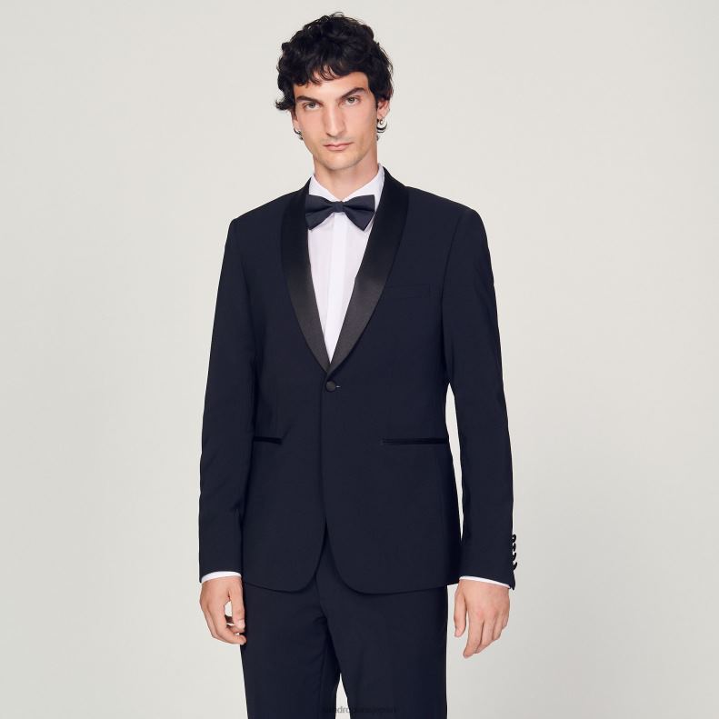jp Sandro Paris 男性 サテンのタキシードジャケット ネイビーブルー 20D4B638 衣服